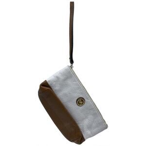 Michael Kors White Brown Grain Leather Wristlet